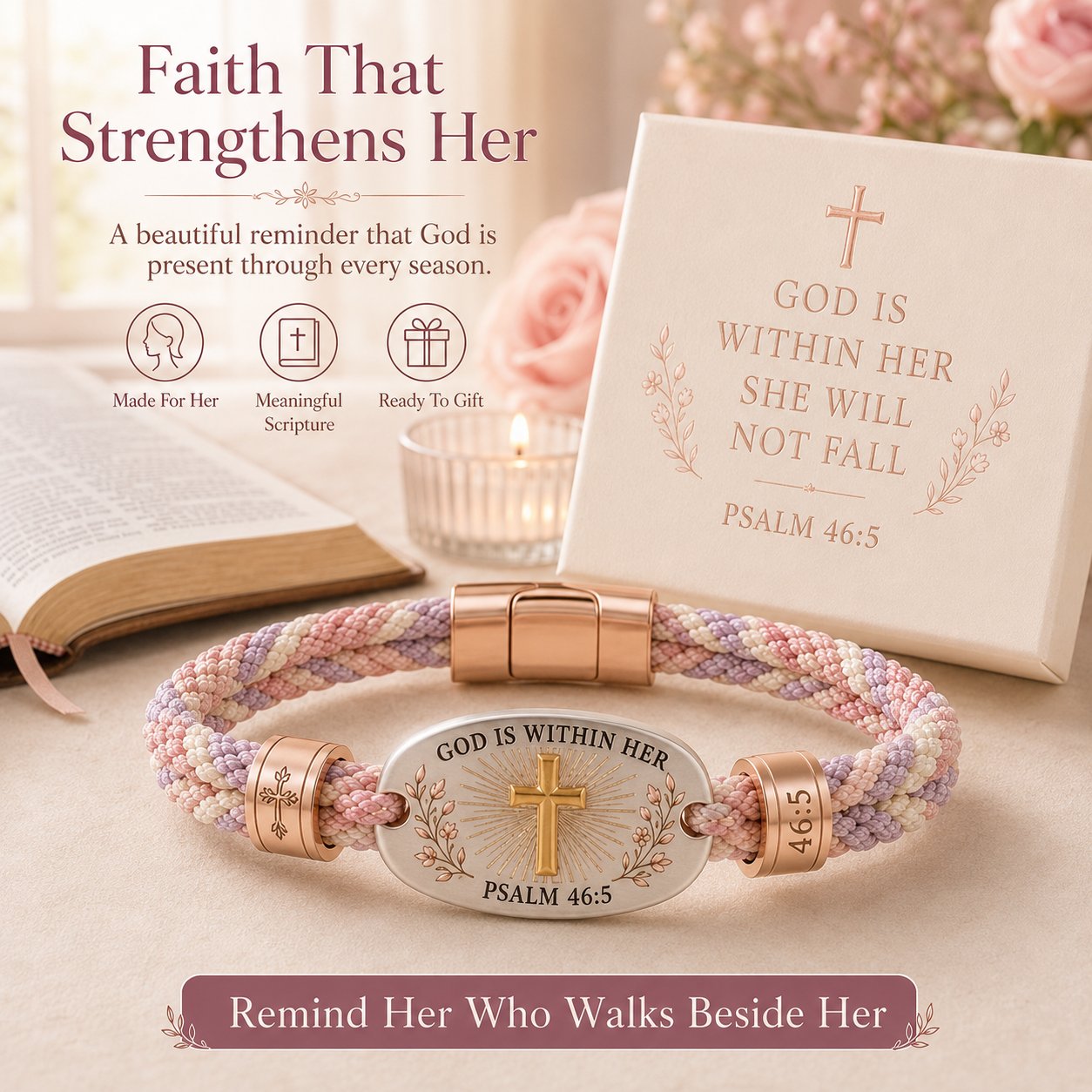 ✝️ Christian Scripture Faith Bracelet Collection | 6 Meaningful Bible Verse Designs with Raised Gold Cross, Magnetic Clasp & Matching Gift Box 💗✨