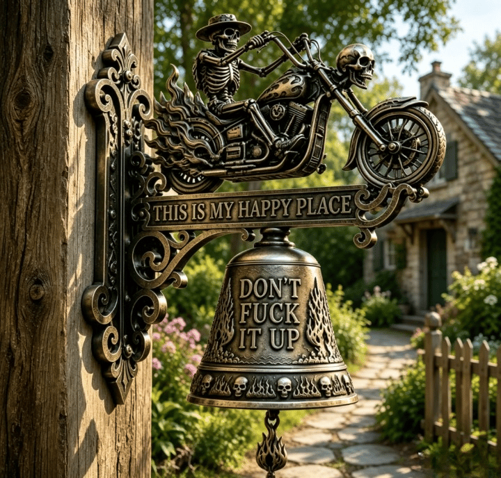 🐉 Skull Dragon Rider Bell – “This Is My Happy Place” Wall Bell