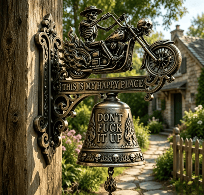 🐉 Skull Dragon Rider Bell – “This Is My Happy Place” Wall Bell