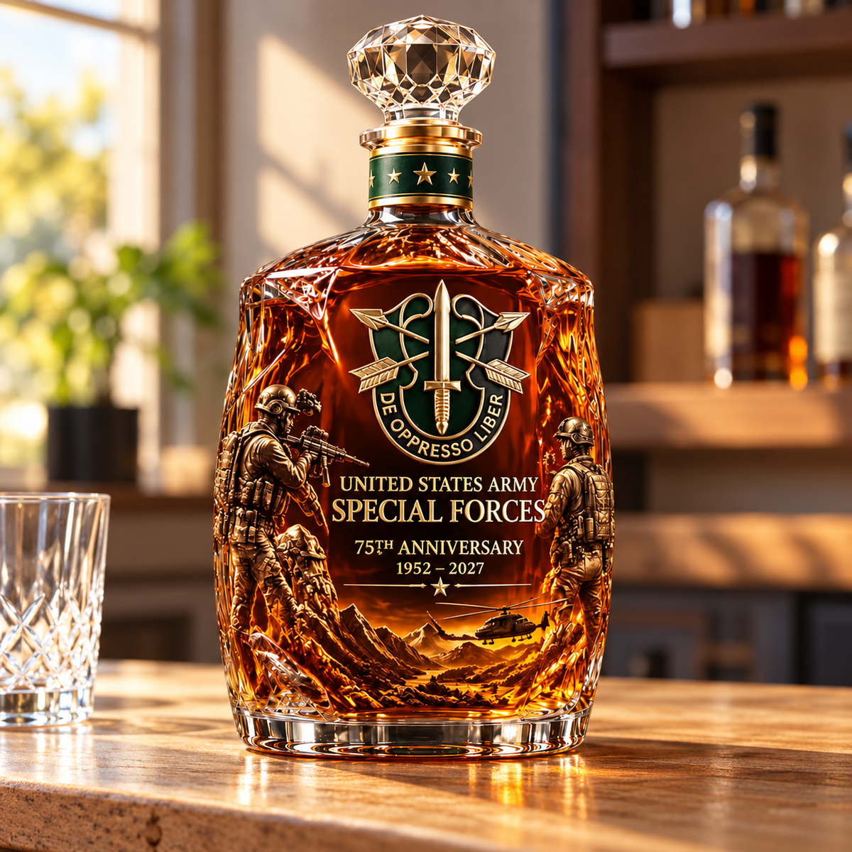 United States Army Special Forces 75th Anniversary Whiskey Bottle