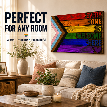 🌈Everyone Is Welcome Here™ | Handmade 3D Progress Pride Flag Wood Sign💗