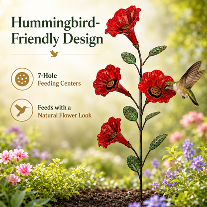 Bring Hummingbirds Closer – 4-Flower Metal Nectar Feeder Garden Stake