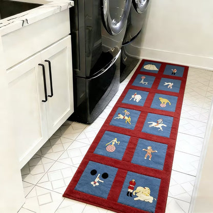 Vintage Circus Themed Washable Runner Rug