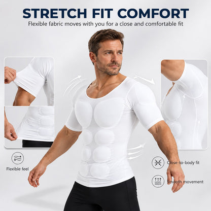 💪 Men's Muscle Enhancing Shaping T-Shirt – Sculpted Chest & Abs Look, Slim Fit Compression Base Layer, Short Sleeve Undershirt