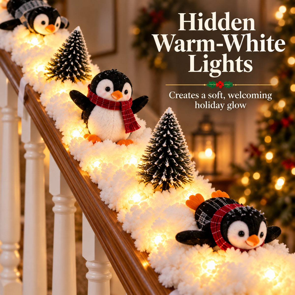 Hidden warm white Christmas lights