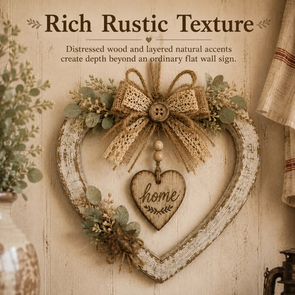 Rustic Farmhouse “Home” Heart Wreath – Ready-to-Hang Country Wall Decor