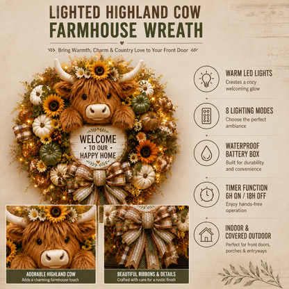Highland Cow Welcome Wreath