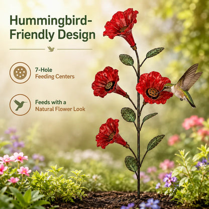 Bring Hummingbirds Closer – 4-Flower Metal Nectar Feeder Garden Stake