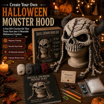 ? LAST DAY 49% OFF – ? Halloween Monster Hood DIY Crochet Kit | Premium Soft Yarn Materials with Step-by-Step Guide DIY Handmade Wearable Character Hood ??✨