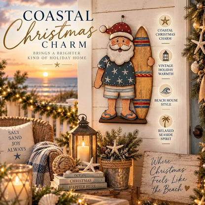 ⏳ Last Day 49% OFF – 🎅🌊 Surfing Santa Christmas Wall Light – Vintage Coastal Holiday Décor with Warm LED Glow & Remote