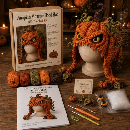 ? LAST DAY 49% OFF – ? Halloween Monster Hood DIY Crochet Kit | Premium Soft Yarn Materials with Step-by-Step Guide DIY Handmade Wearable Character Hood ??✨