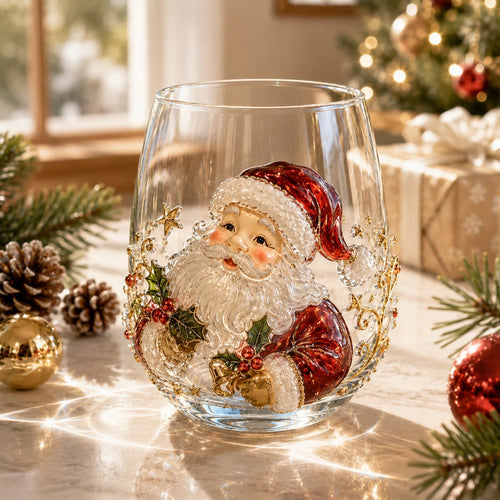 3D Christmas Glass Art Cup | Luxury Raised Holiday Glassware for Drinks, Decor & Christmas Gifts 🎁