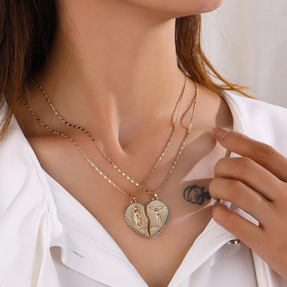 ✝️❤️Virgin Mary Layered Heart Combination Prayer Couple Necklace