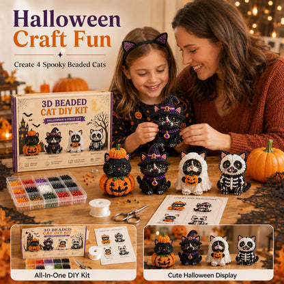 🐈‍⬛🎃 Premium 3D Beaded Halloween Cat DIY Kit | Luxury Flocked Canvas with Scratch-Resistant Non-Fading Pearl Beads DIY Spooky Decor & Step-by-Step Guide ✨