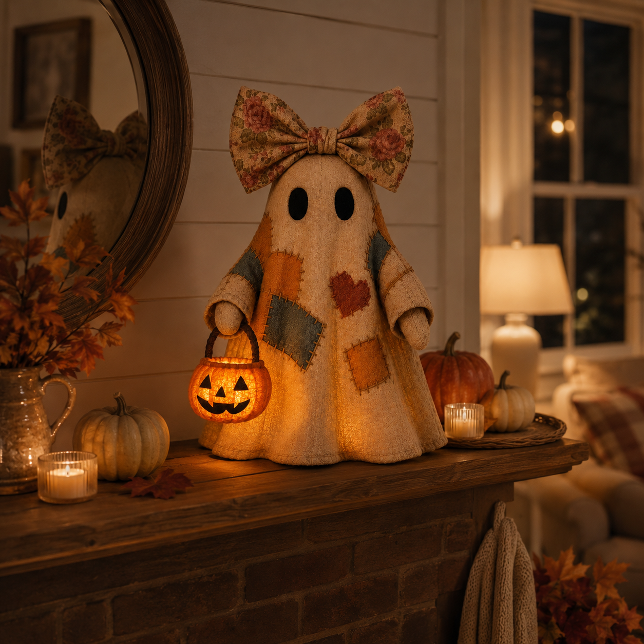 🍂👻Lighted Vintage Patchwork Ghost