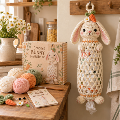 🔥LAST DAY 49% OFF – 🌼 Cottage Harvest Keepers™ — Crochet Animal Bag Holder DIY Kit | 11 Adorable Designs