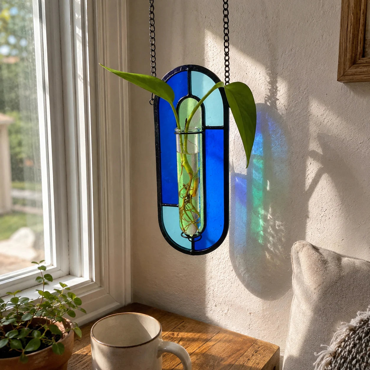 Stained Glass Hanging Plant Propagation Vase