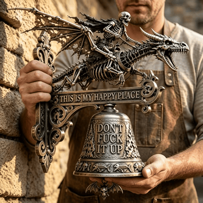 🐉 Skull Dragon Rider Bell – “This Is My Happy Place” Wall Bell