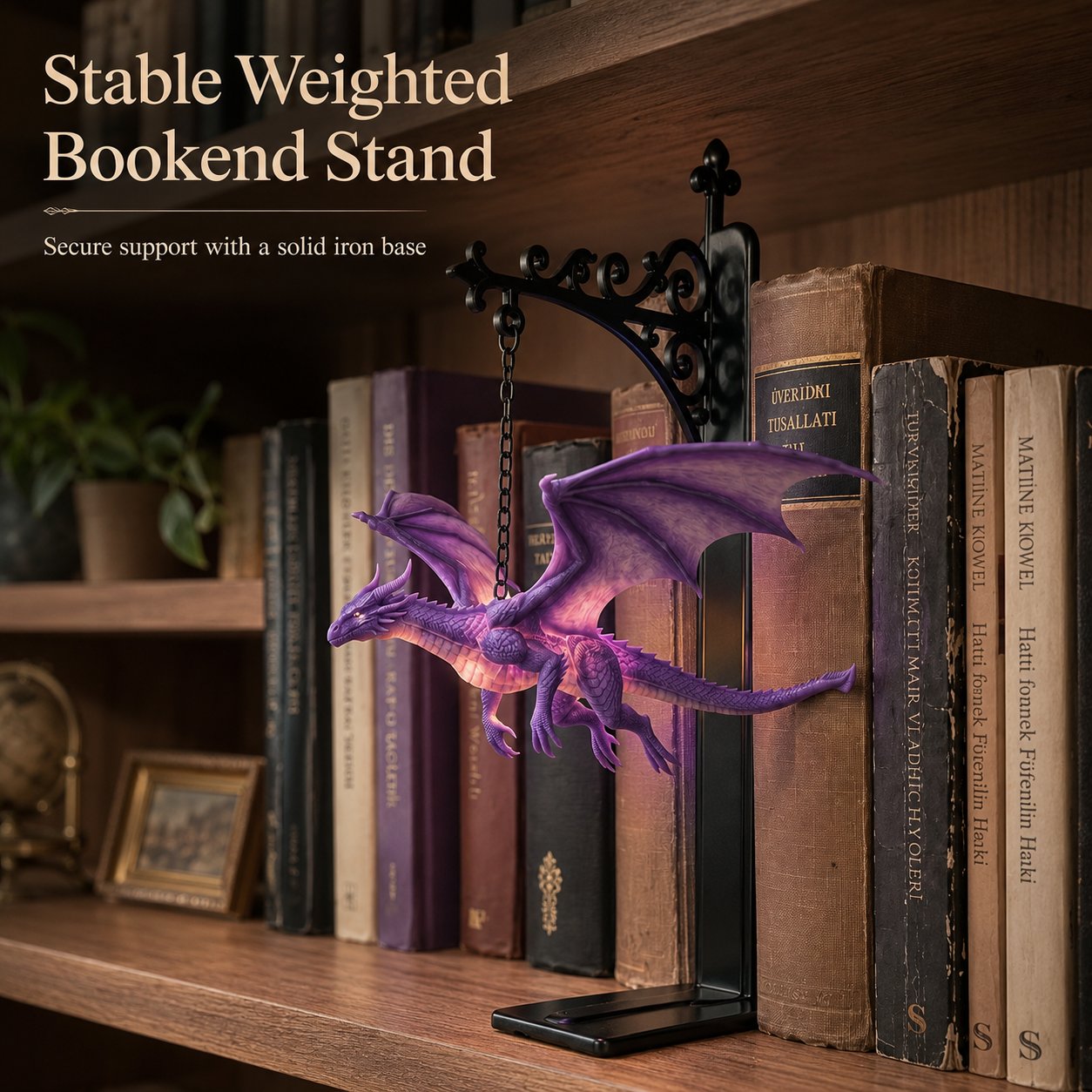 🐉DragonGlow Hanging Purple Dragon Bookend Light