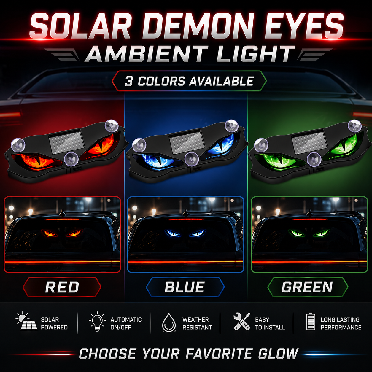 😈🚗 Solar Motion Sensor Devil Eyes Car Light