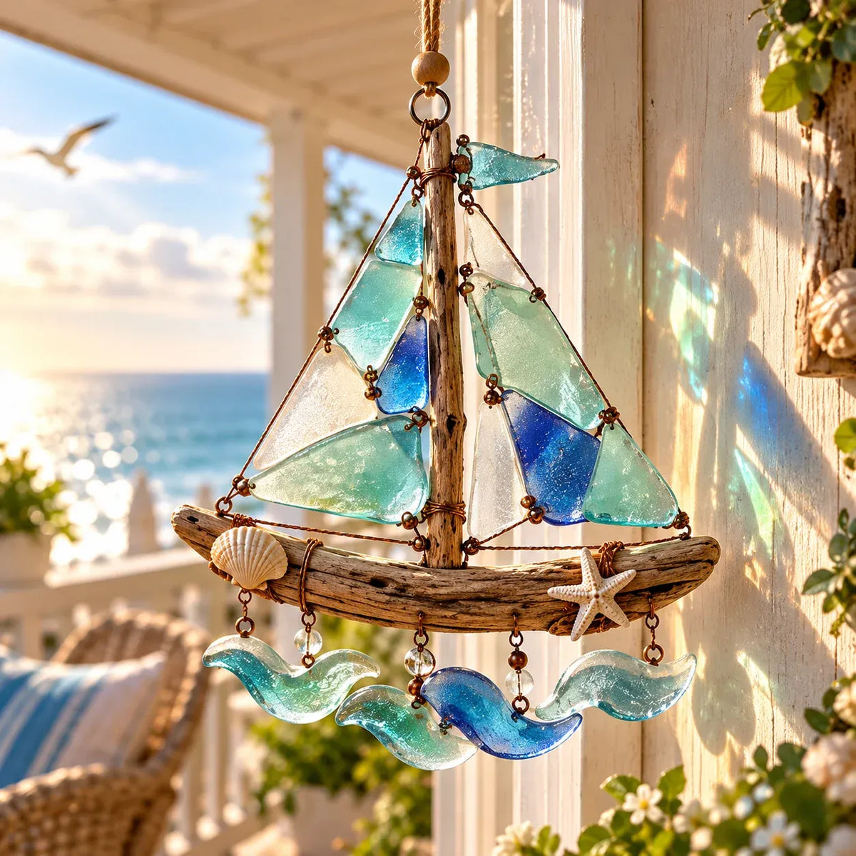 🌊✨ Sea Glass Coastal CharmsTM – Handcrafted Ocean Suncatcher Hanging Ornament Collection