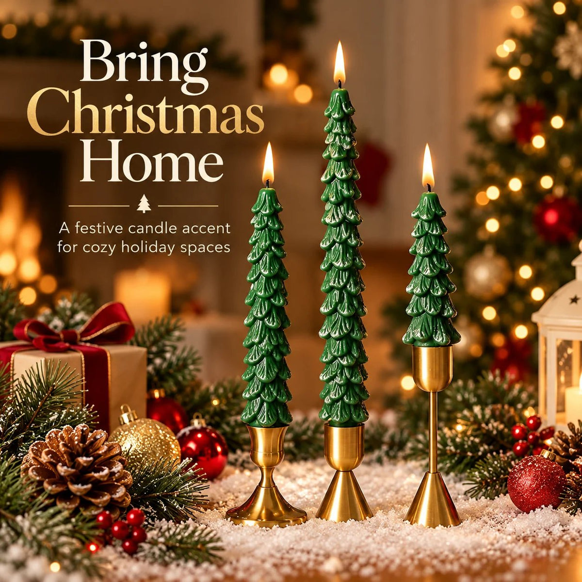 🎄 10-Inch Christmas Tree Candle – Add a Cozy Holiday Glow to Your Home! 🕯️🛒（Candlesticks not included）