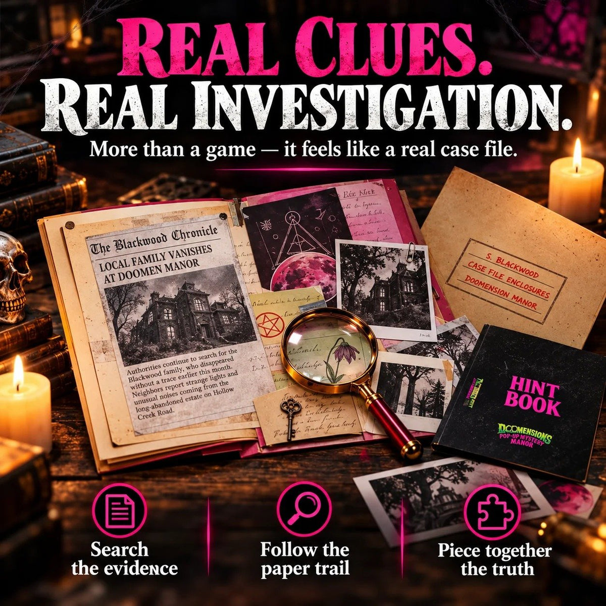 Dark Mansion Pop-Up Detective Puzzle Box, Immersive Mystery Adventure for Weekend Game Parties
