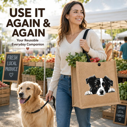 🐶 Peeking Dog Jute Tote Bag | Cute Reusable Shopping Bag for Dog Lovers & Dog Moms 🐾