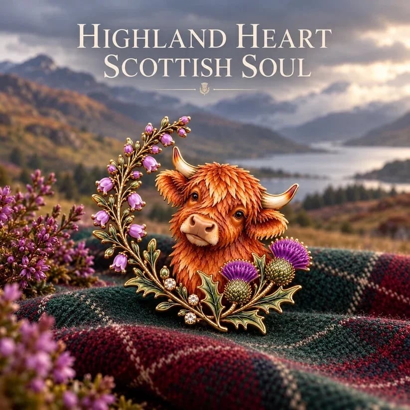 Highland Cow & Thistle 🏴󠁧󠁢󠁳󠁣󠁴󠁿 Scottish Heritage Enamel Brooch