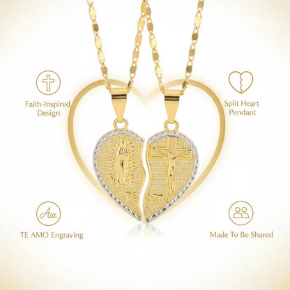 ✝️❤️Virgin Mary Layered Heart Combination Prayer Couple Necklace
