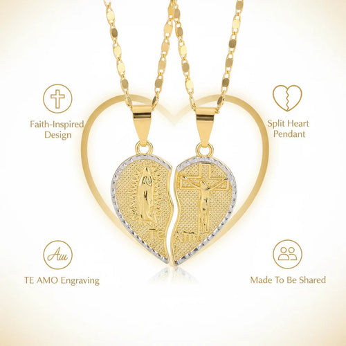 ✝️❤️Virgin Mary Layered Heart Combination Prayer Couple Necklace