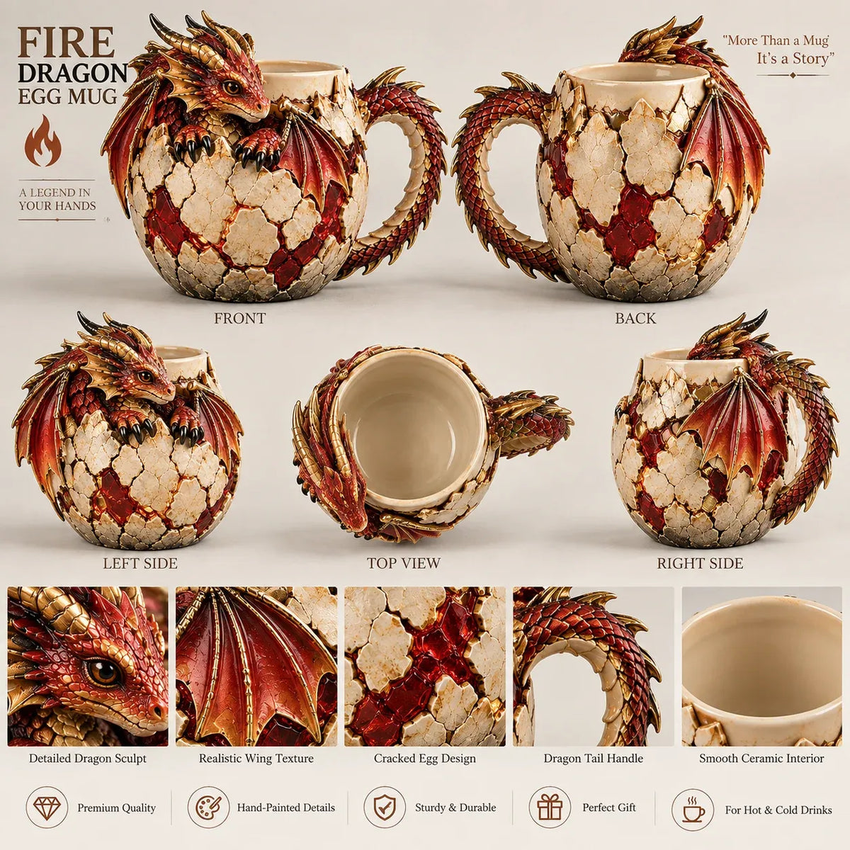 ⏳ Last Day 49% OFF – 🐉 Dragonbound Realms™ Sculpted Dragon Mug Collection | 6 Fantasy Realm Designs with Raised 3D Dragon Details ☕