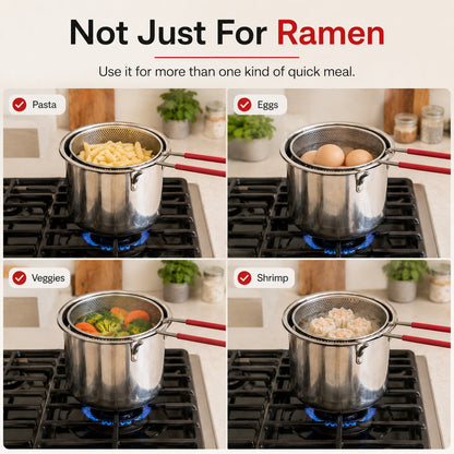 🍜 Mess-Free Noodle Strainer Pot — Cook, Drain & Pour In One Step