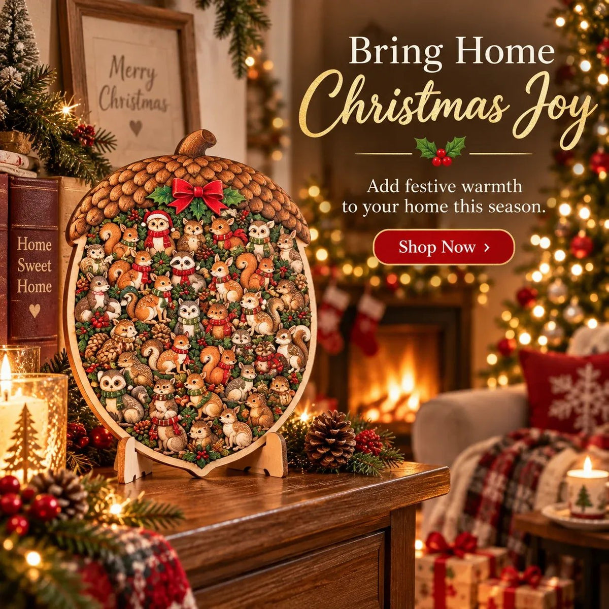 Wooden Christmas Puzzle with Stand — 8 Festive Designs to Build & Display