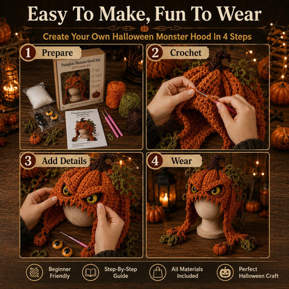 ? LAST DAY 49% OFF – ? Halloween Monster Hood DIY Crochet Kit | Premium Soft Yarn Materials with Step-by-Step Guide DIY Handmade Wearable Character Hood ??✨
