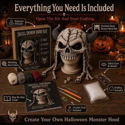 ? LAST DAY 49% OFF – ? Halloween Monster Hood DIY Crochet Kit | Premium Soft Yarn Materials with Step-by-Step Guide DIY Handmade Wearable Character Hood ??✨