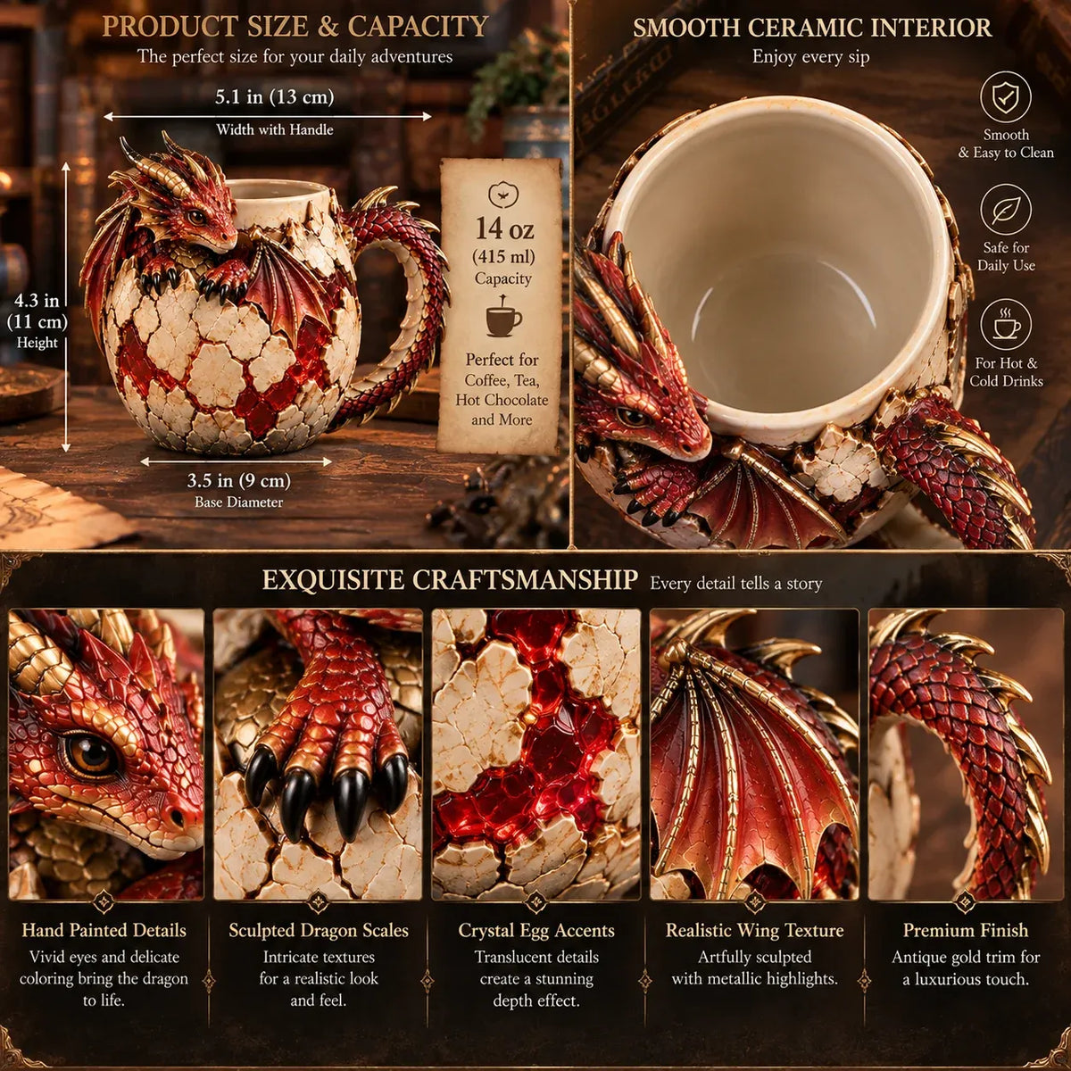 ⏳ Last Day 49% OFF – 🐉 Dragonbound Realms™ Sculpted Dragon Mug Collection | 6 Fantasy Realm Designs with Raised 3D Dragon Details ☕