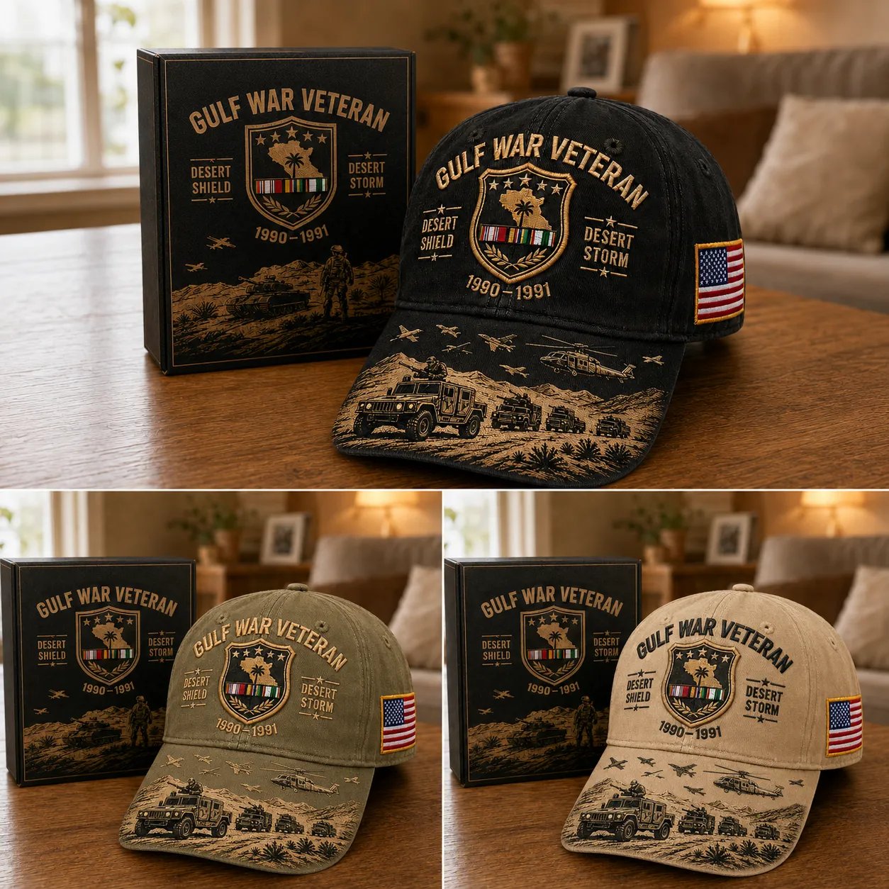 🏜️Gulf War Veteran Desert Shield & 🚁Desert Storm Commemorative Cap 🇺🇸