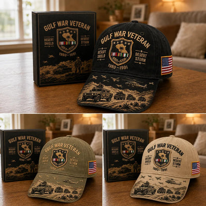 🏜️Gulf War Veteran Desert Shield & 🚁Desert Storm Commemorative Cap 🇺🇸