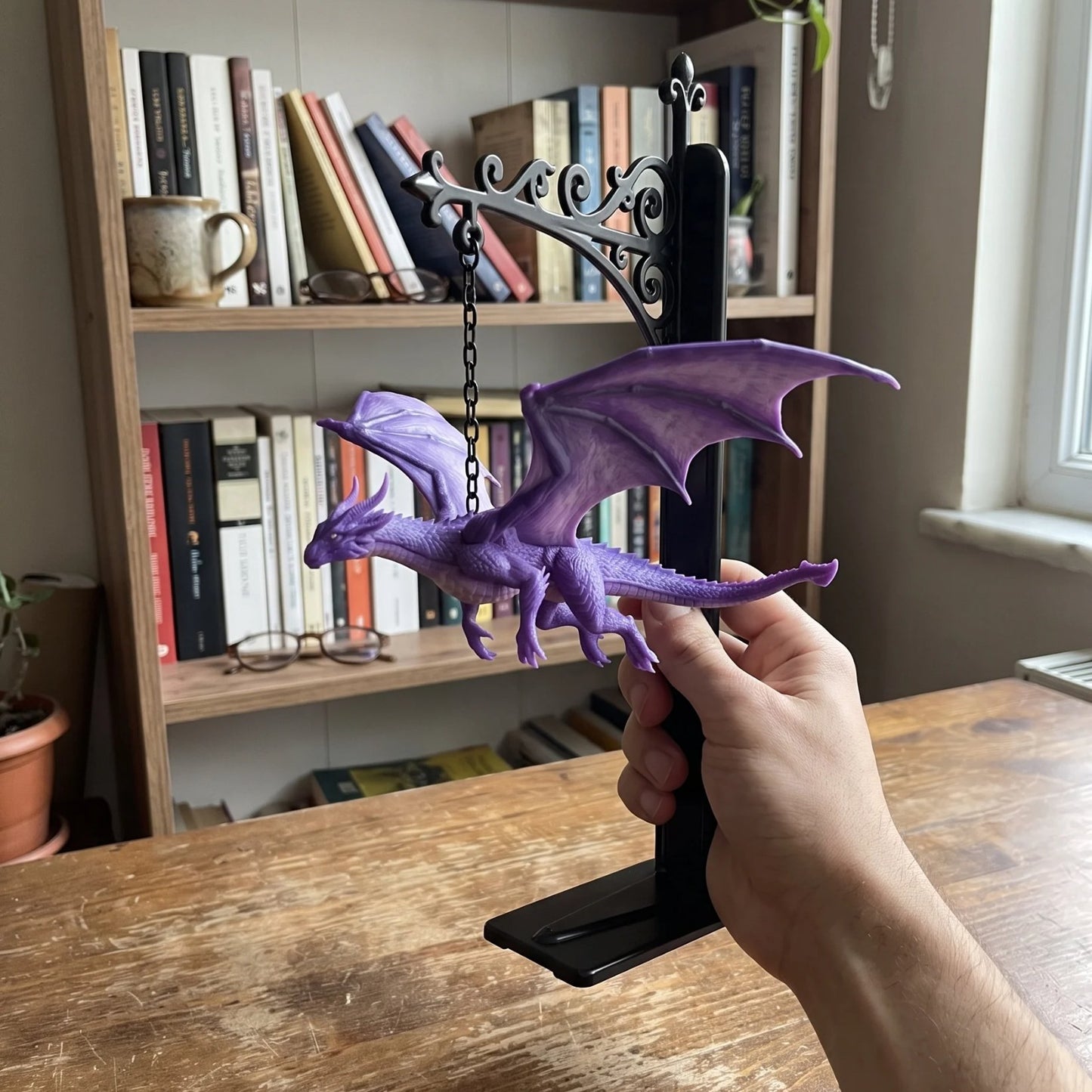 🐉DragonGlow Hanging Purple Dragon Bookend Light