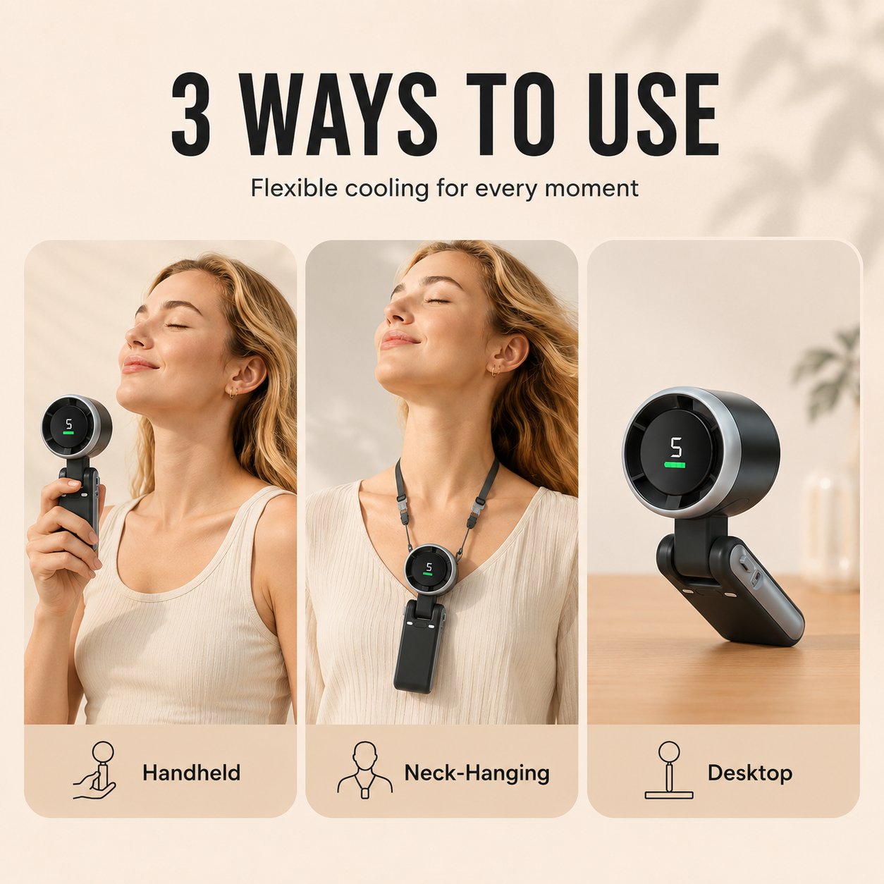 Foldable Handheld Neck Fan With Digital Display