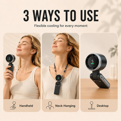 Foldable Handheld Neck Fan With Digital Display