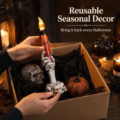 💀 Halloween Skeleton Hand LED Candle Decor, Resin Ghost Hand Electronic Flameless Candle Ornament