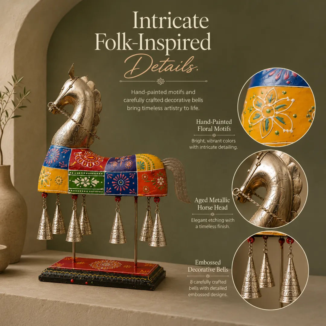 Hand-Painted Horse Bell Sculpture