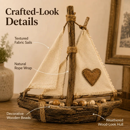 Rustic Lighted Sailboat Decor – Warm Coastal Glow