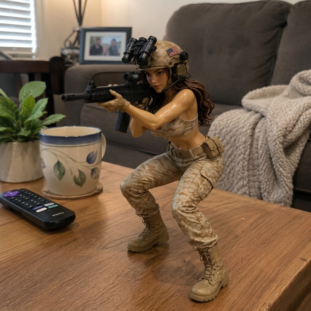 Badass Tactical Girl Desk Statue