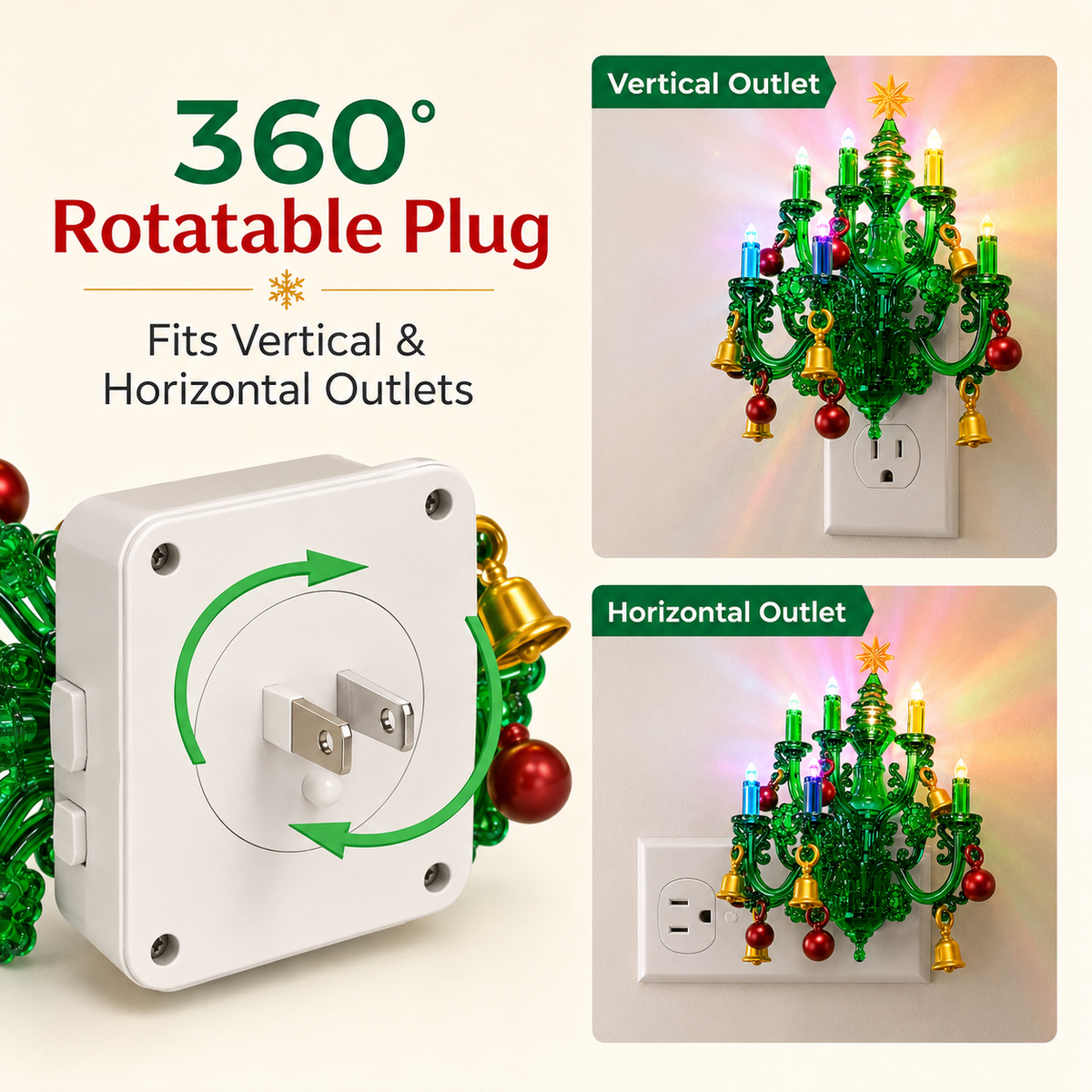 Magical Christmas Chandelier Night Light – Color-Changing Plug-In Holiday Glow