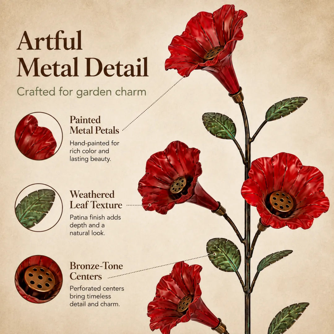 Bring Hummingbirds Closer – 4-Flower Metal Nectar Feeder Garden Stake