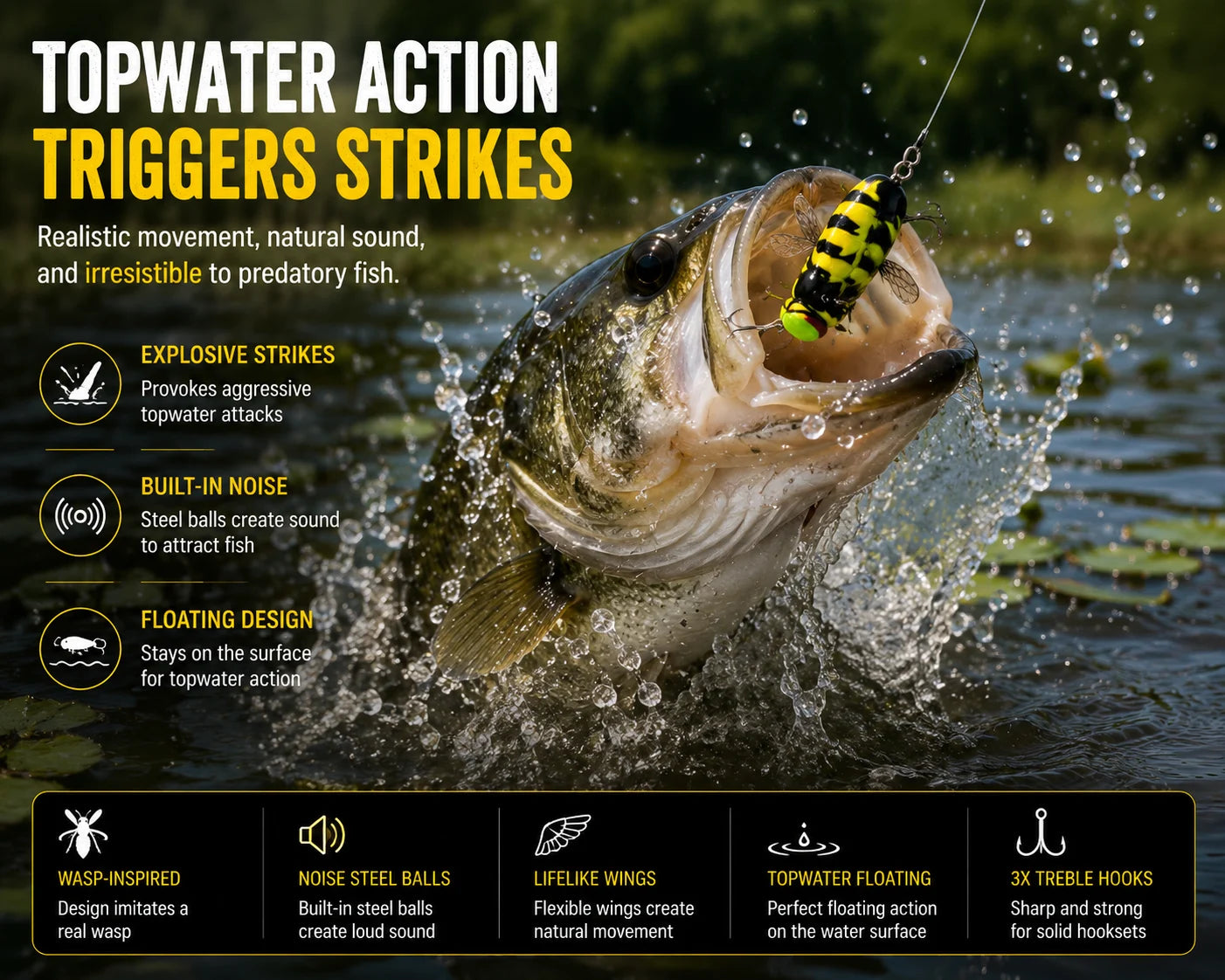 Wasp Topwater Crawler Fishing Lure