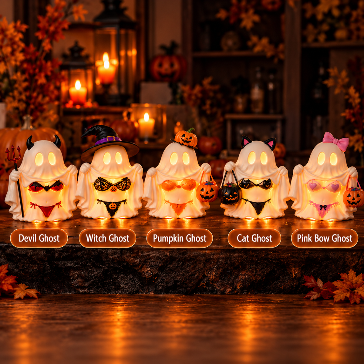 Five styles of funny Halloween ghost lights